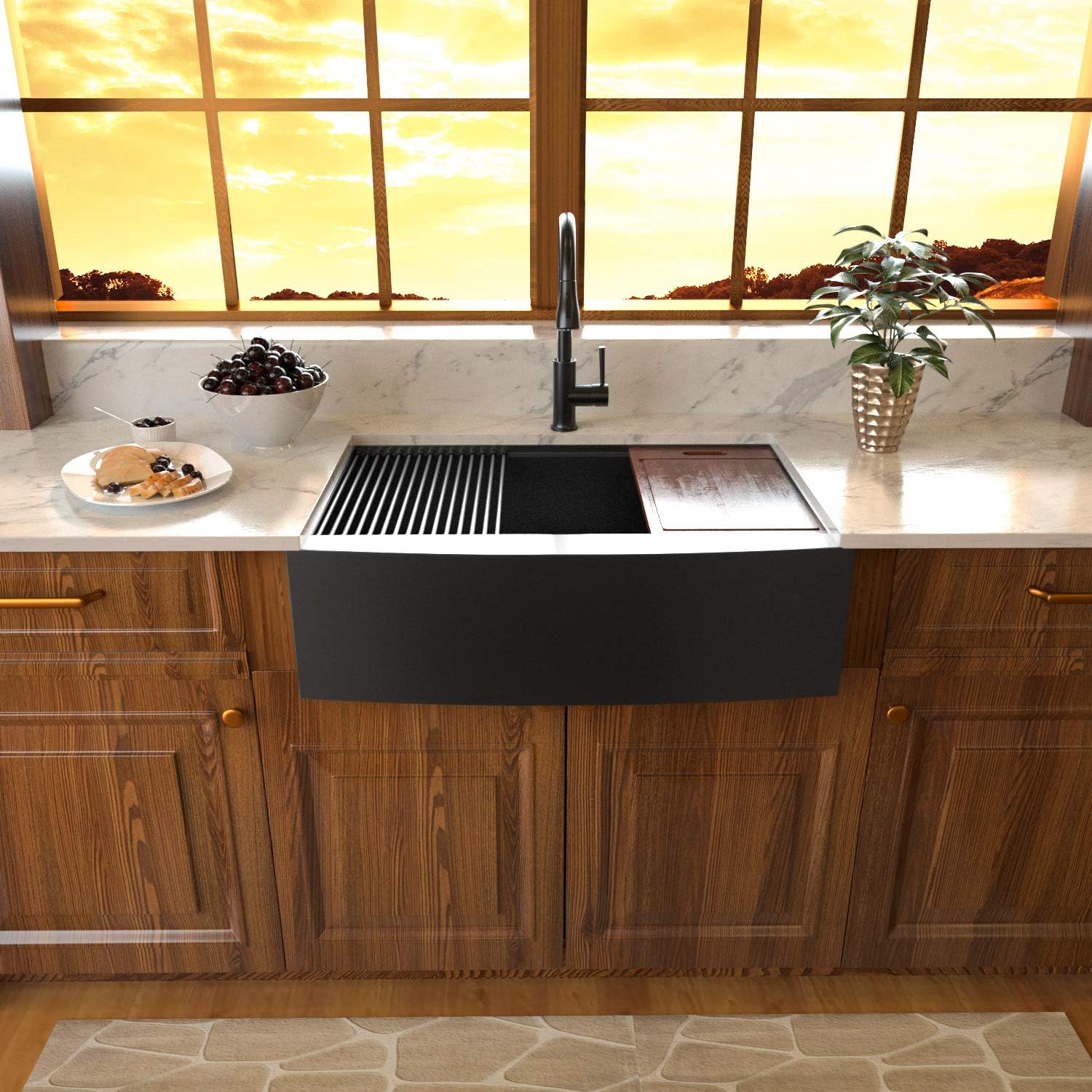 Sarlai 36'' x 22'' Black Stainless Steel Apron Front Workstation Farmhouse Sink Secondary image