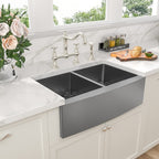 Sarlai Black Farmhouse Sink 33 Inch Double Bowl - 33x21 inch Kitchen Sink Gunmetal Black Double Basin 50/50 Apron Front 16 Gauge Stainless Steel Farm Sinks Basin