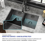 Sarlai 33in Undermount Double Basin 50/50 Gunmetal Black Stainless Steel Kitchen Sink