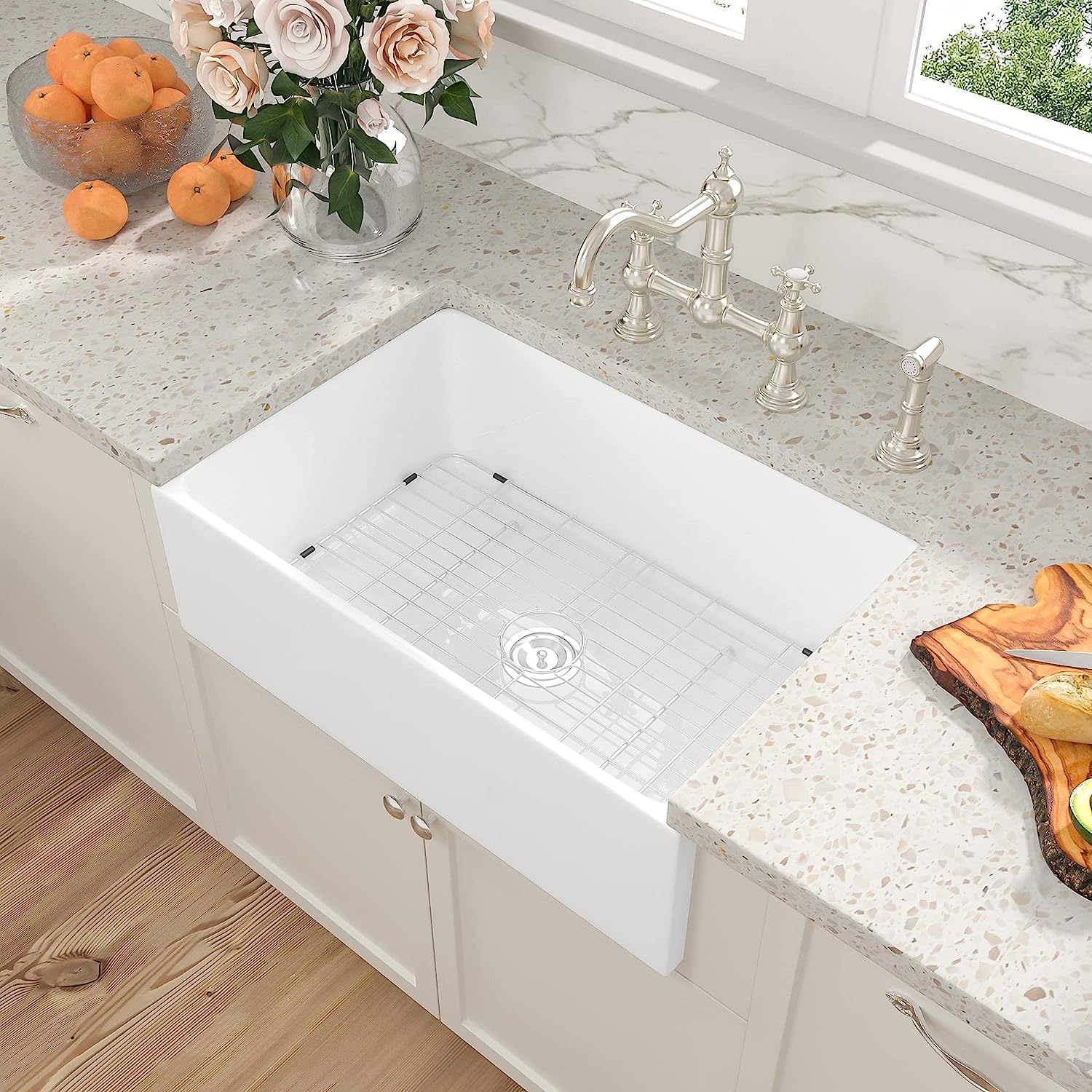 Sarlai 30'' x 20'' Ceramic Porcelain Single Bowl Apron-Front Fireclay Farmhouse Sink