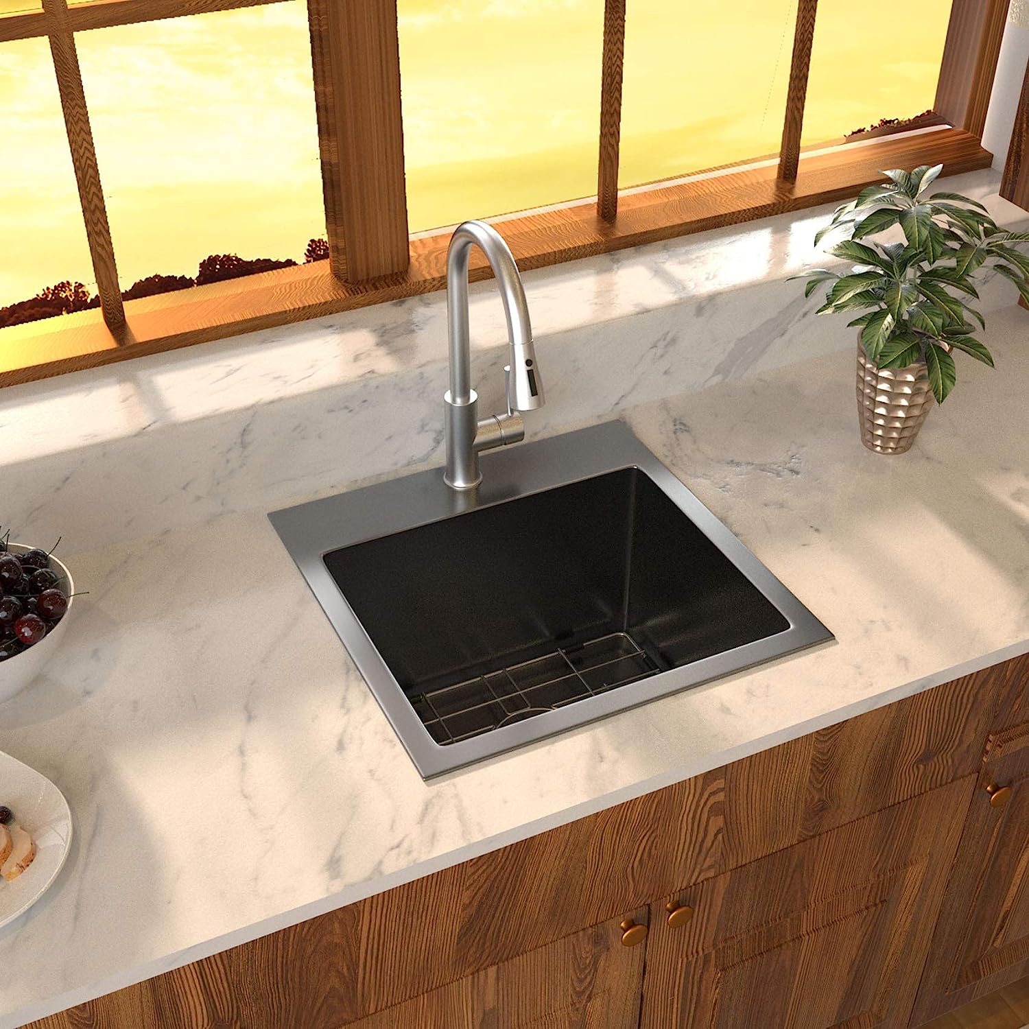 Sarlai 15'' x 15'' Stainless Steel Single Bowl Drop In Prep RV Bar Sink