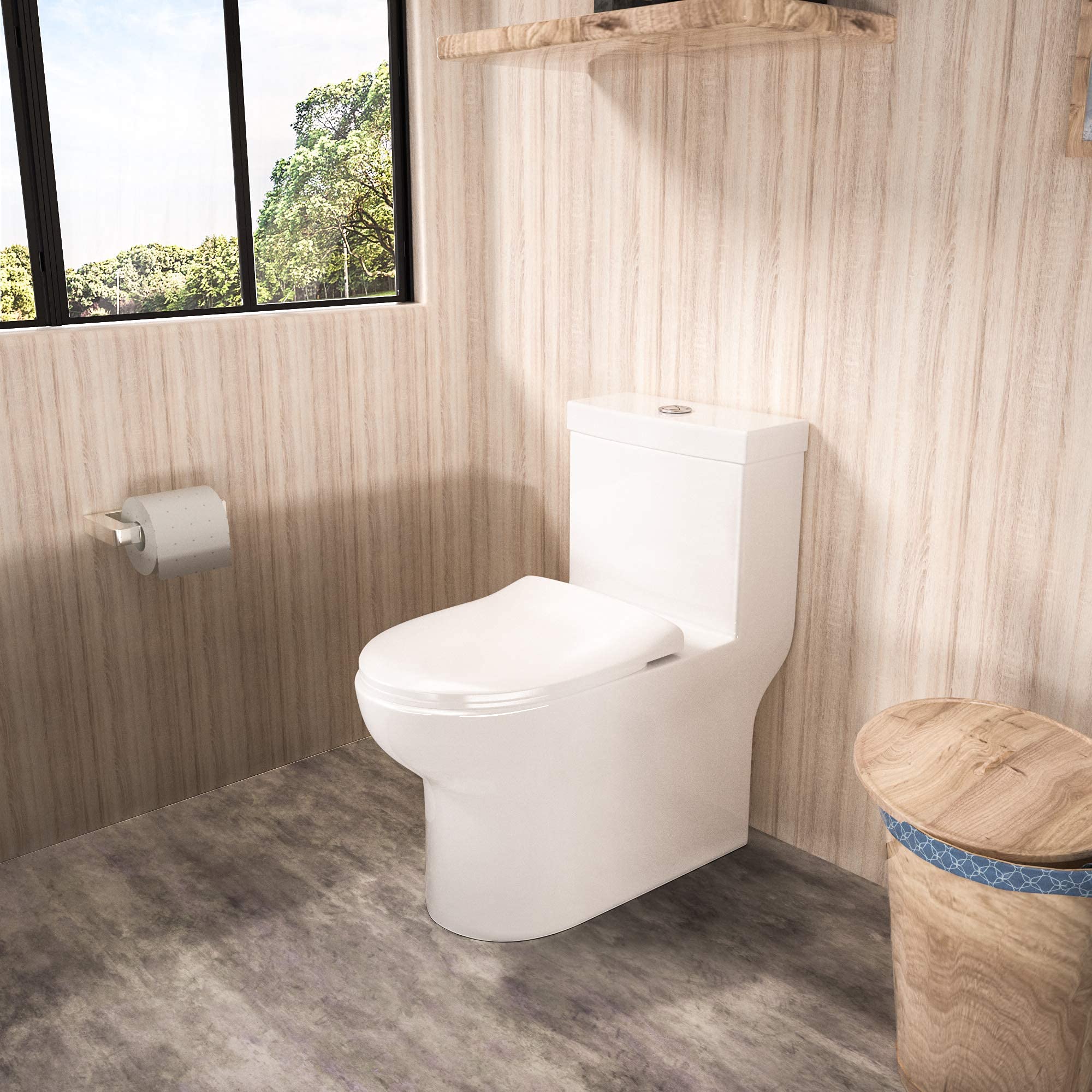 Sarlai One Piece Toilet - Tall Elongated Bathroom Toilet Comfort Height Dual Flush White Ceramic Modern Small Bathroom One Piece Toilet with Soft Seat, 12'' Rough - In, Wax Ring Included