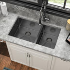 Sarlai 33'' Double Bowl Stainless Steel Gunmetal Black Kitchen Sink