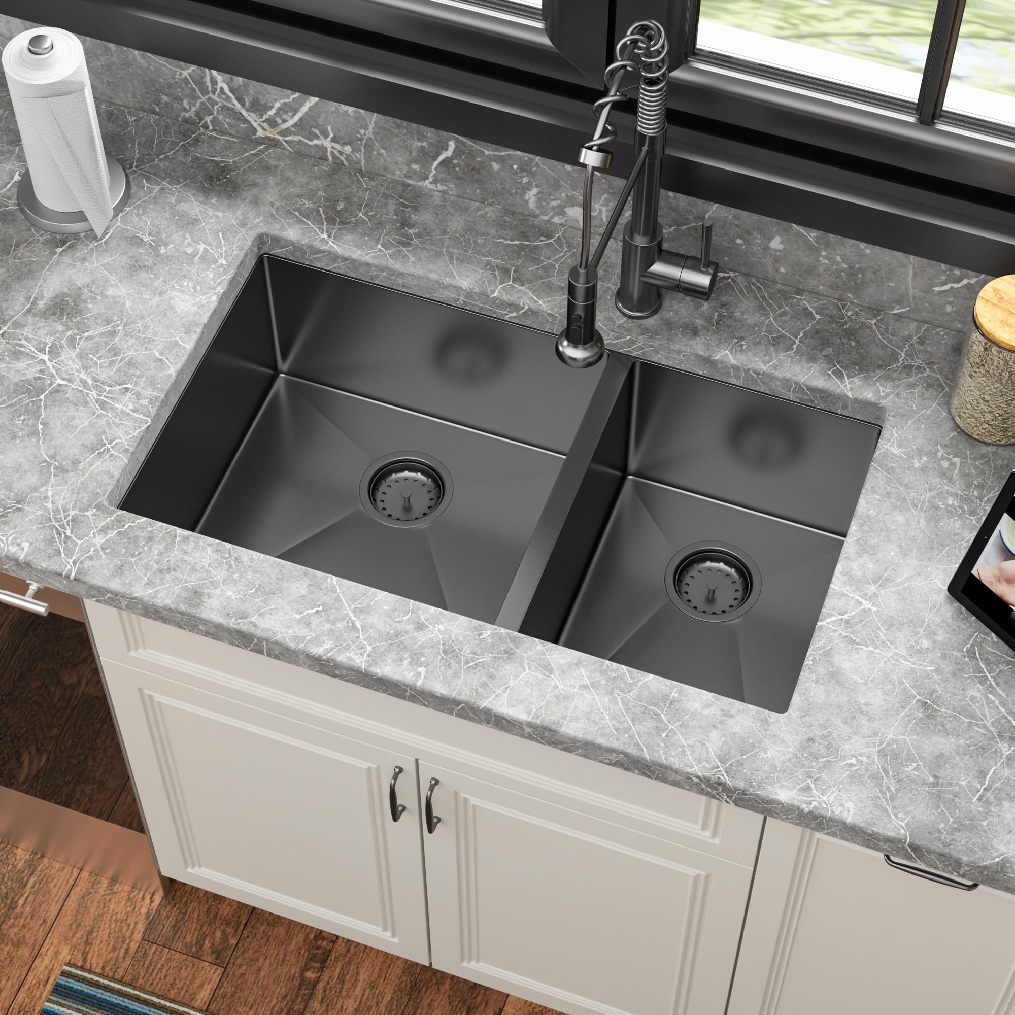 Sarlai 33'' Double Bowl Stainless Steel Gunmetal Black Kitchen Sink