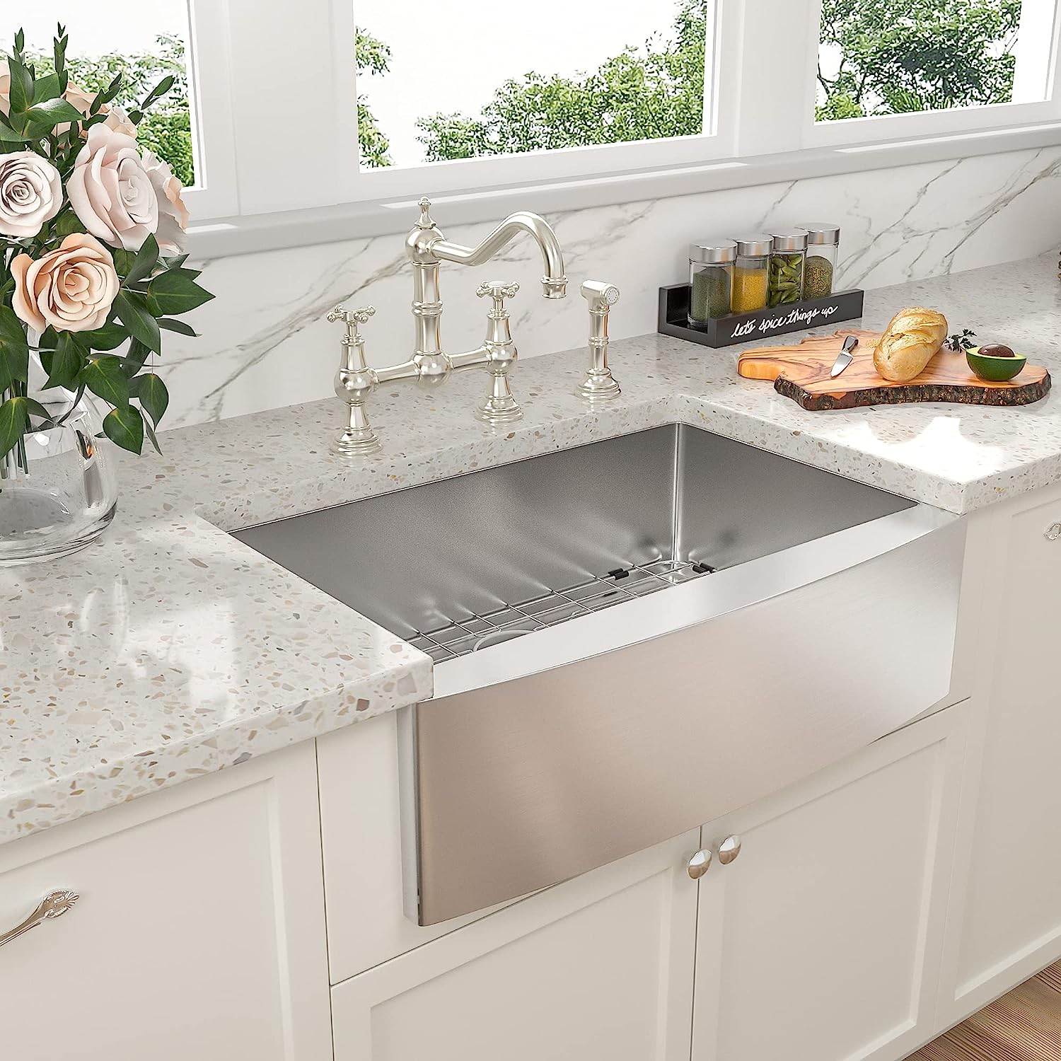 Sarlai 33'' x 21'' Stainless Steel Apron Front Single Bowl Farmhouse Sink