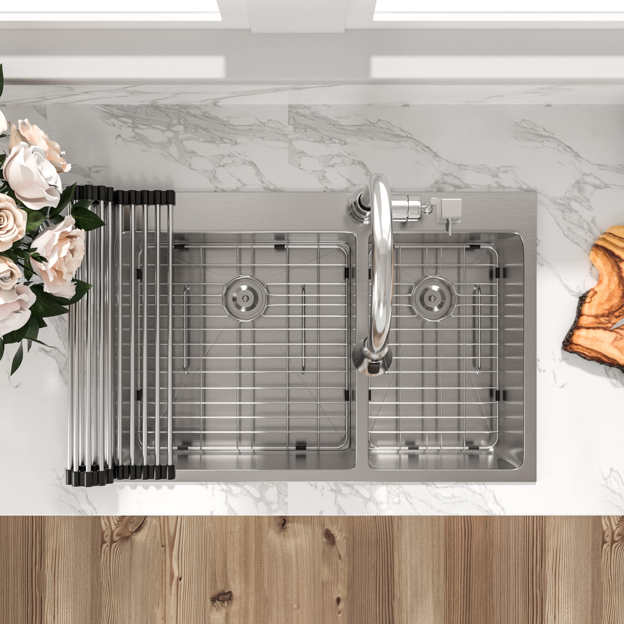 Sarlai 33'' x 22'' Stainless Steel Double Bowl Drop-in Kitchen Sink