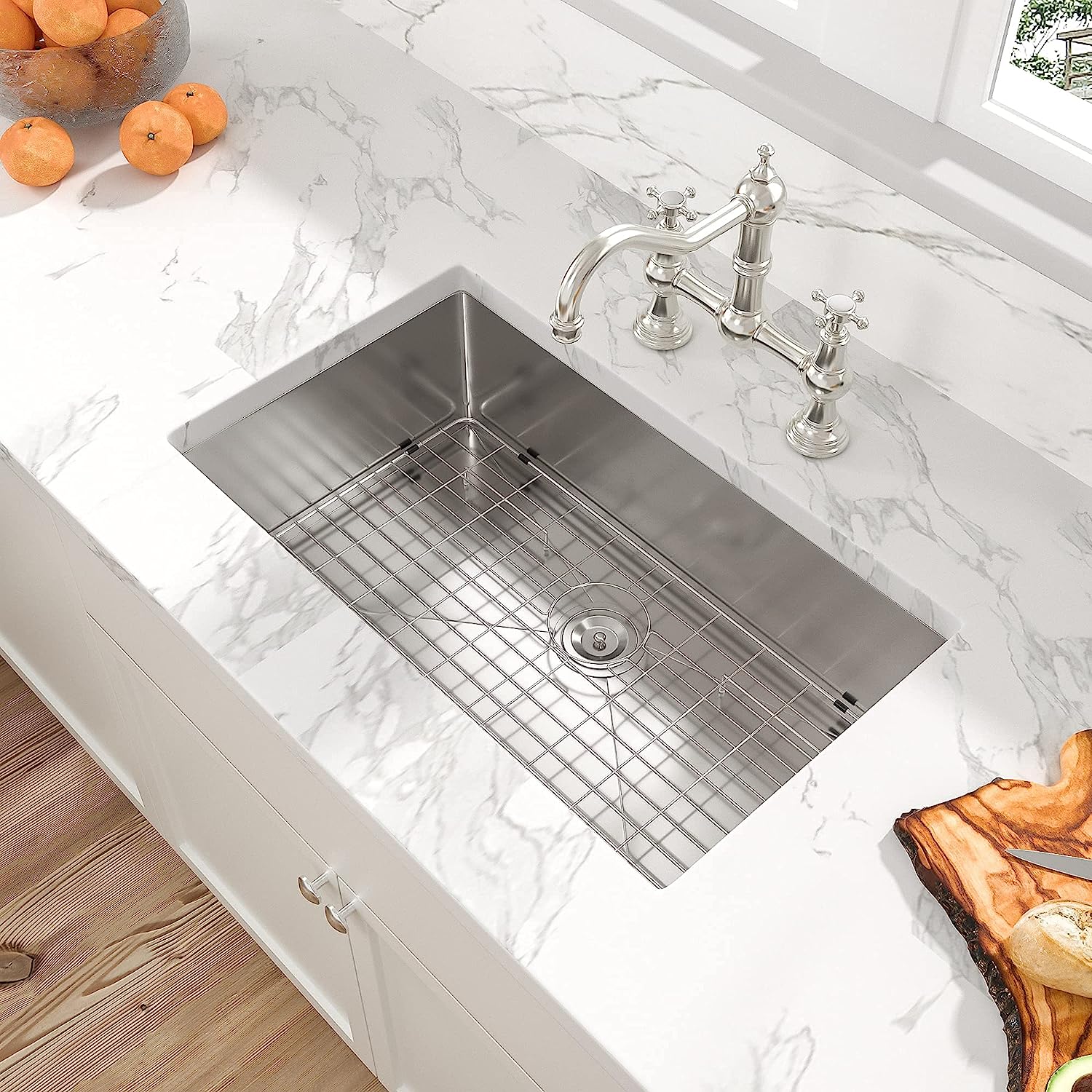 33 Undermount Kitchen Sink - Sarlai 33x19 Inch Kitchen Sink Undermount Single Bowl Stainless Steel 16 Gauge Under Counter Sink Basin