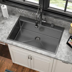 Sarlai 30in Topmount Gunmetal Black Stainless Steel Single Bowl Workstation Kitchen Sink