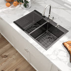 Sarlai 33in Double Bowl 50/50 Black Drop-in Stainless Steel Kitchen Sink