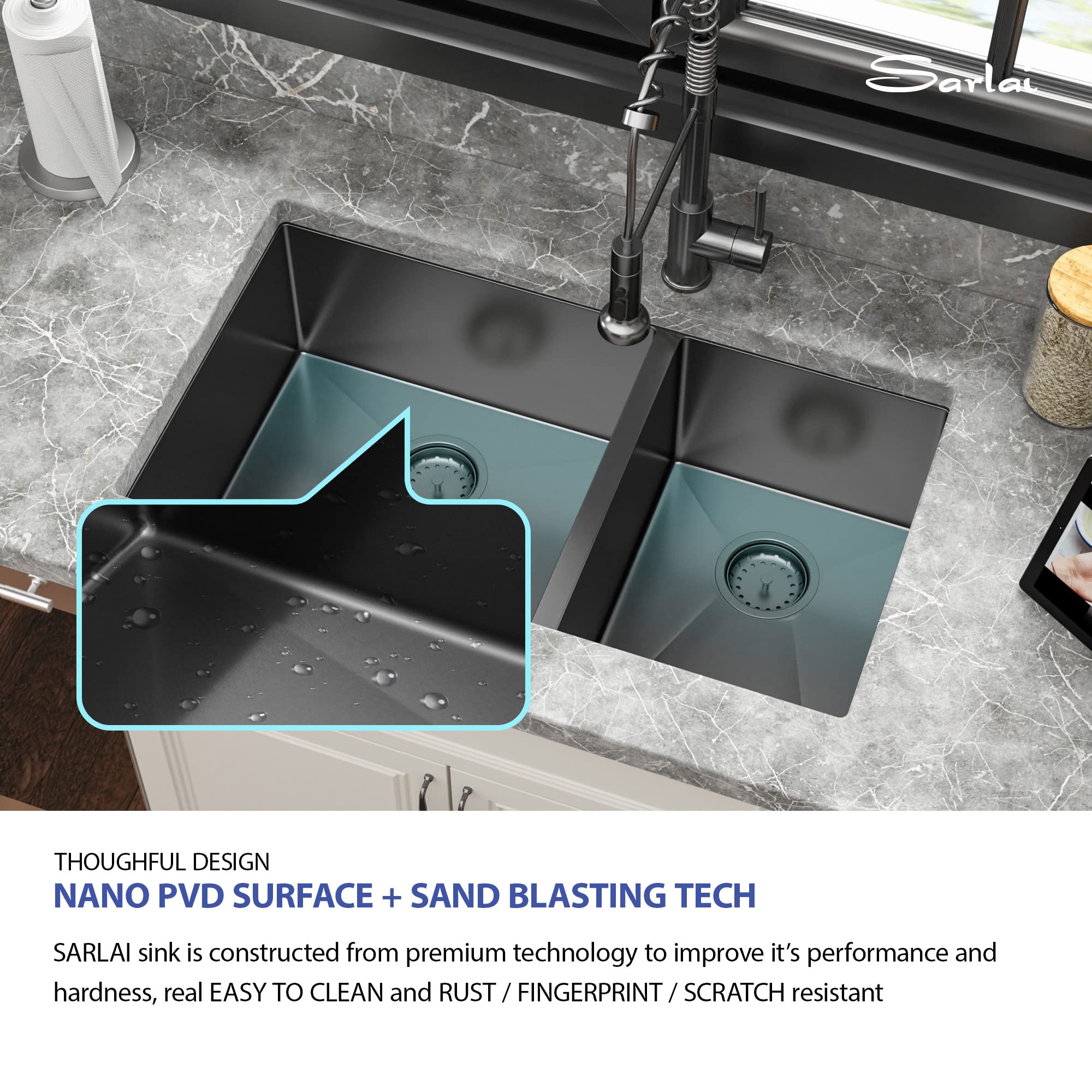 Sarlai 33'' Double Bowl Stainless Steel Gunmetal Black Kitchen Sink