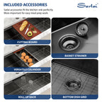 Sarlai 45'' Gunmetal Black NANO-PVD Undermount Workstation Kitchen Sink, 16 Gauge Stainless Steel Round Corner Single Bowl Basin
