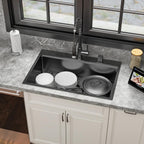 Sarlai 30in Topmount Gunmetal Black Stainless Steel Single Bowl Workstation Kitchen Sink