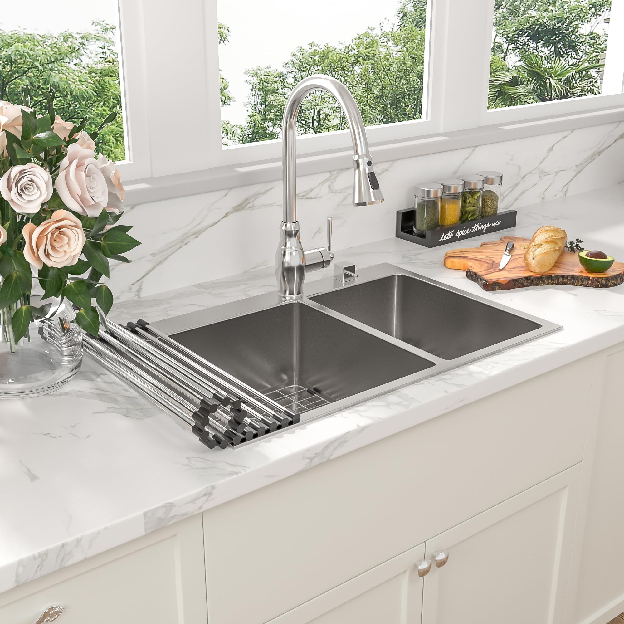 Sarlai 33'' x 22'' Stainless Steel Double Bowl Drop-in Kitchen Sink