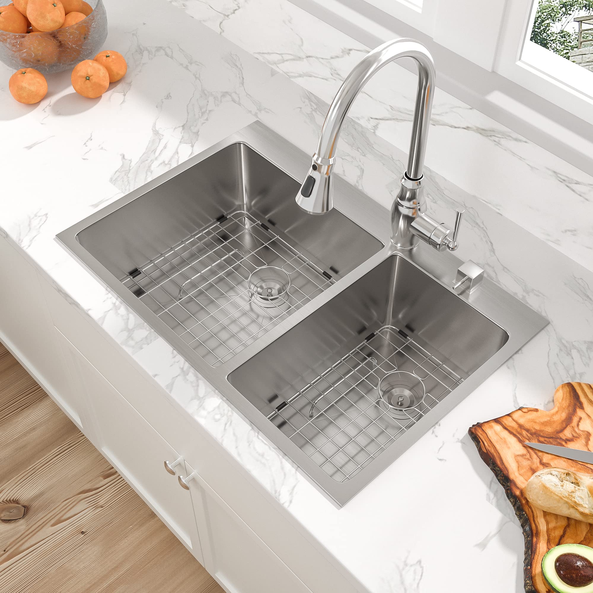 Sarlai 33'' x 22'' Stainless Steel Double Bowl Drop-in Kitchen Sink