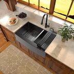 Sarlai 33'' Double Bowl 60/40 Gunmetal Black Apron Front Stainless Steel Farmhouse Sink