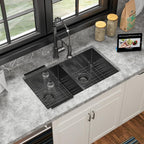 Sarlai 33in Undermount Double Basin 50/50 Gunmetal Black Stainless Steel Kitchen Sink