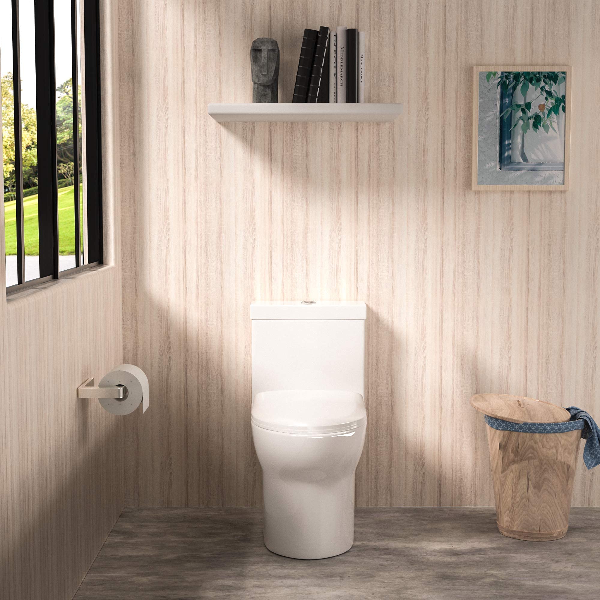 Sarlai One Piece Toilet - Tall Elongated Bathroom Toilet Comfort Height Dual Flush White Ceramic Modern Small Bathroom One Piece Toilet with Soft Seat, 12'' Rough - In, Wax Ring Included