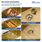 Sarlai 33''x19'' Gold Stainless Steel Undermount Kitchen Sink, 16 Gauge Deep Single Bowl Workstation Rectangular Basin