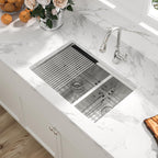 Sarlai 28in Undermount Double Bowl 60/40 Low Divide Stainless Steel Kitchen Sink