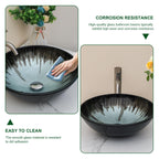 Sarlai 16.5''x16.5'' Black Round Tempered Glass Bathroom Vessel Sink, Countertop Basin with Pop-up Drain Combo