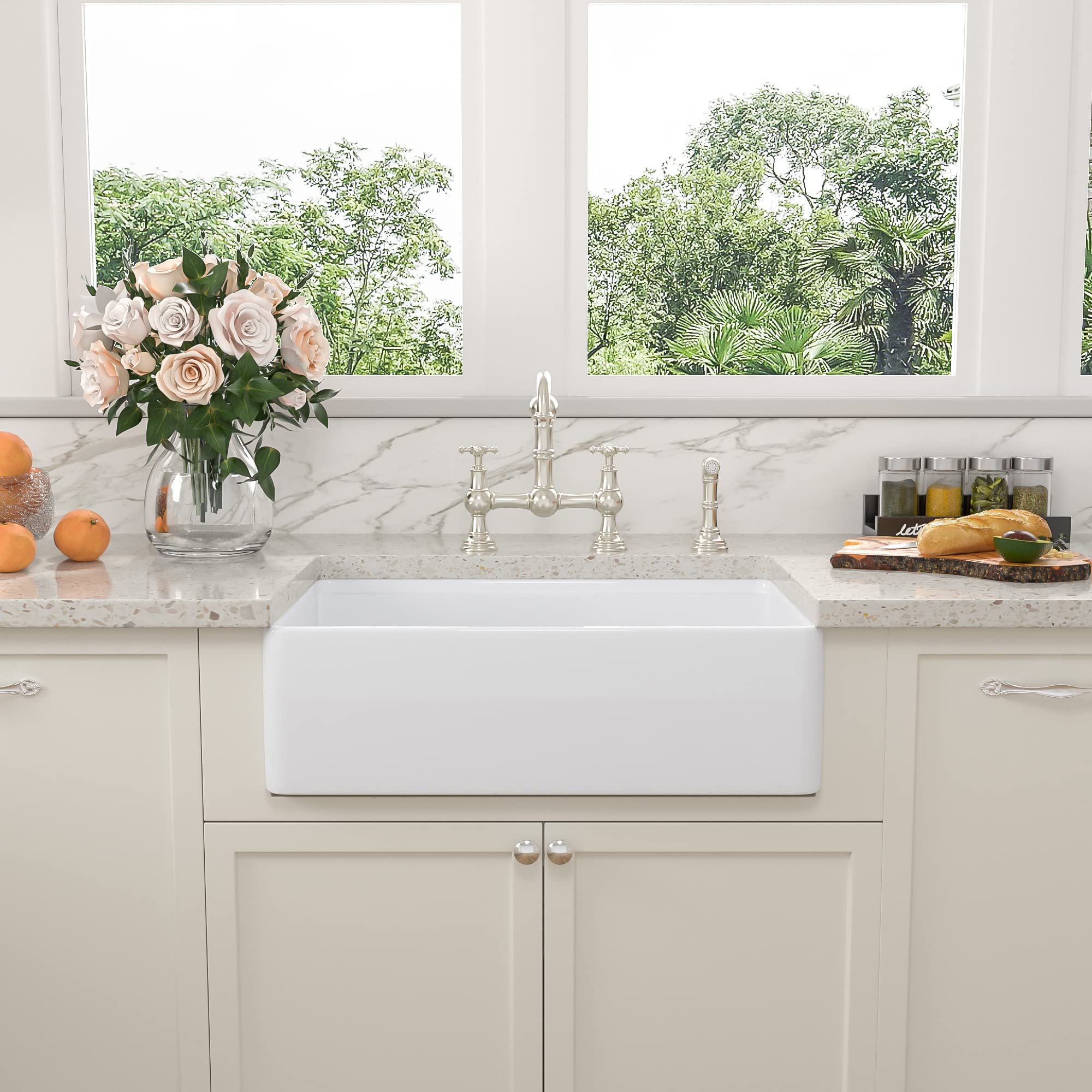 Sarlai 33'' White Apron Front Ceramic Workstation Fireclay Farmhouse Sink