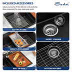 Sarlai 33''x22'' 60/40 Low Divide Double Bowl Black Granite Composite Kitchen Sink, Drop-In Ledge Workstation Quartz Composite Above Counter Basin
