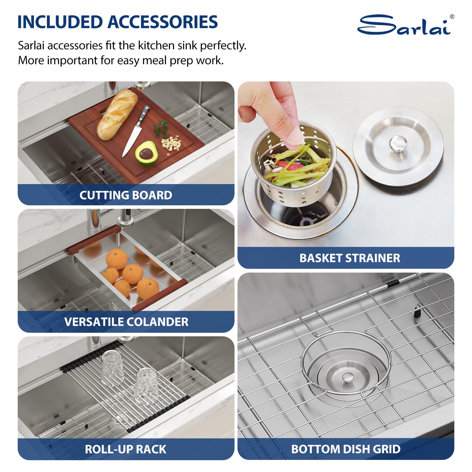 Sarlai 33in Drop In Single Bowl Stainless Steel Workstation Kitchen Sink