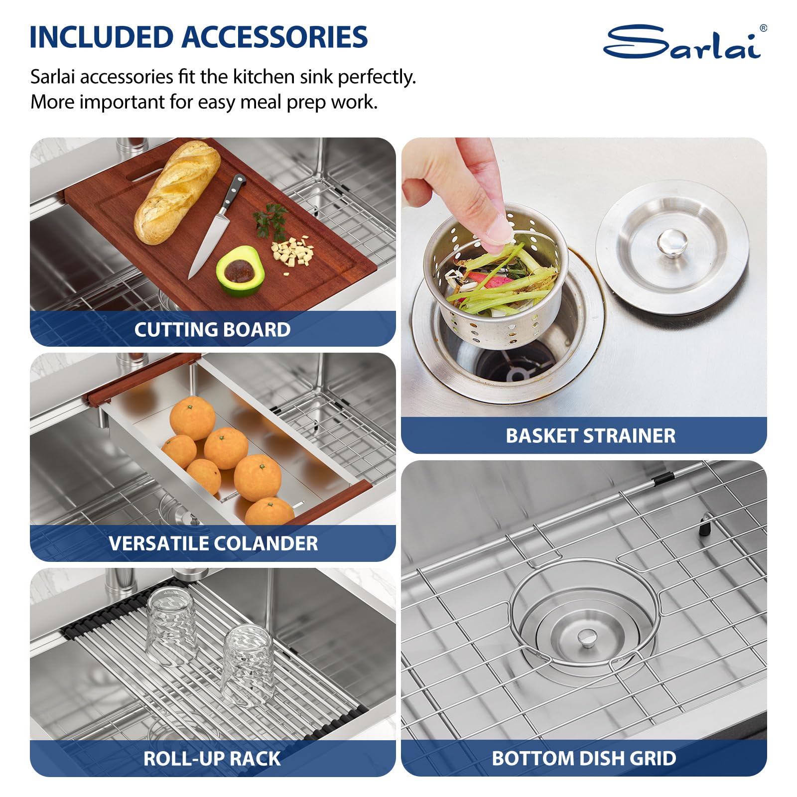 Sarlai 36in Drop In Double Bowl 60/40 Low Divide Stainless Steel Workstation Kitchen Sink Secondary image