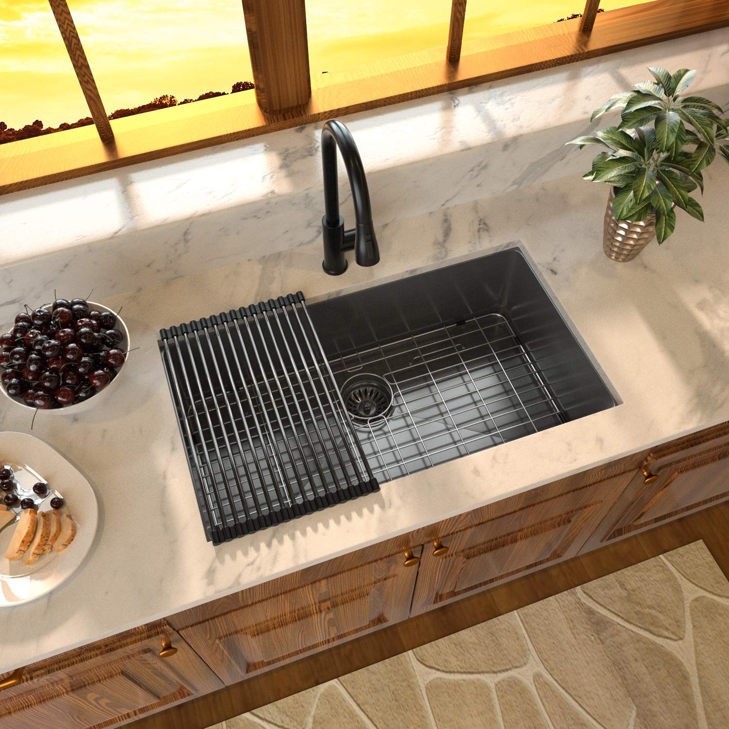Sarlai 28in Undermount Gunmetal Black Single Bowl Stainless Steel Kitchen Sink Secondary image