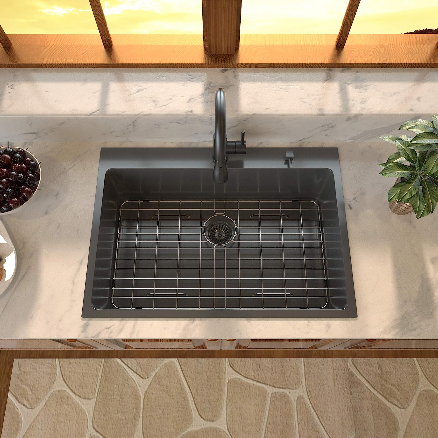 Sarlai 28'' Stainless Steel Topmount Gunmetal Black Single Bowl Kitchen Sink