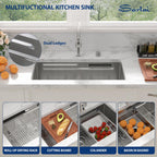 Sarlai 33'' Waterfall Undermount Workstation Kitchen Sink, 16 Gauge Stainless Steel Multifunction Single Bowl Basin with Matching Faucet