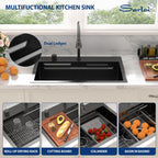 Sarlai 31'' Stainless Steel Single Bowl Topmount Waterfall Workstation Kitchen Sink