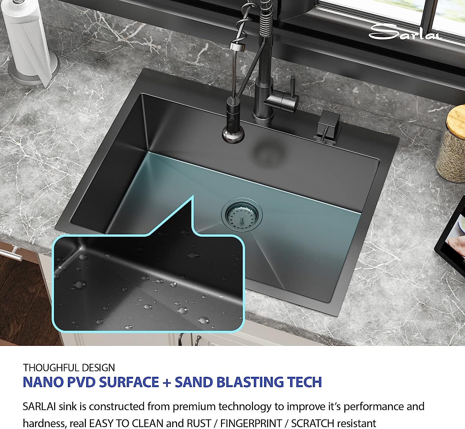 Sarlai 28'' Stainless Steel Topmount Gunmetal Black Single Bowl Kitchen Sink