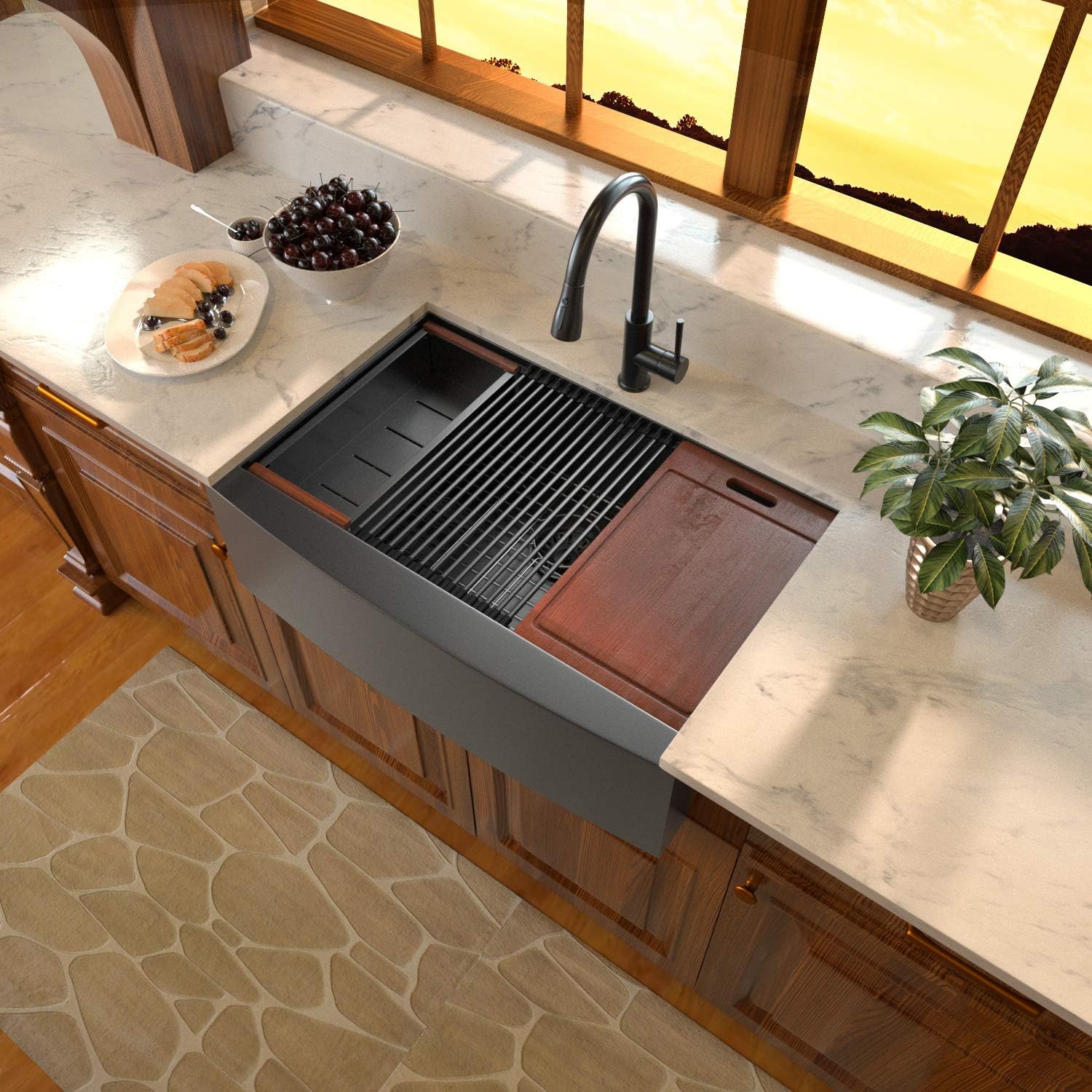 Sarlai 30'' Stainless Steel Single Bowl Gunmetal Black NANO PVD Workstation Farmhouse Sink Secondary image