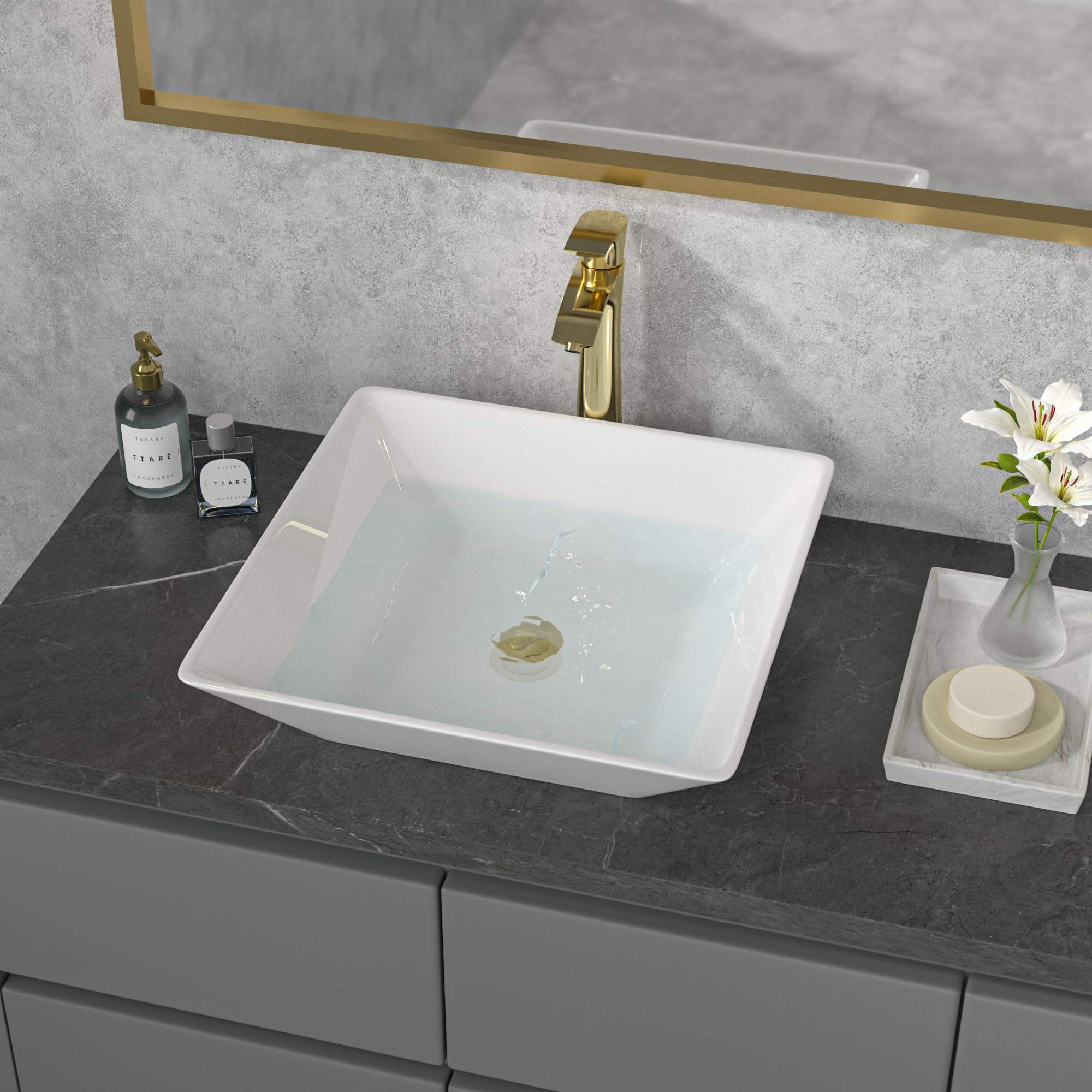 Sarlai 16'' x 16'' White Ceramic Modern Square Vessel Bathroom Sink