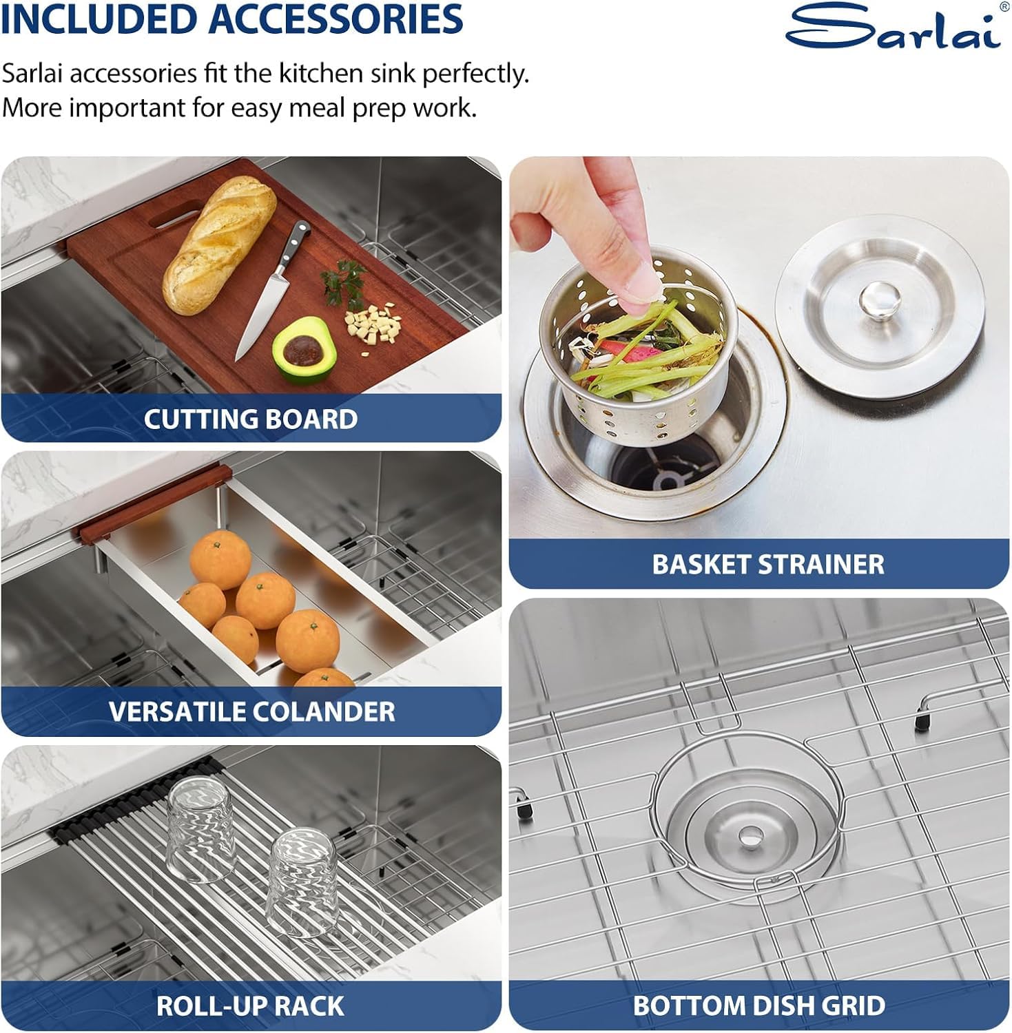 Sarlai 36in Undermount Double Bowl  60/40 Low Divide Workstation Stainless Steel Kitchen Sink