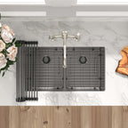 Sarlai 33 Inch Black Undermount 50/50 Double bowl Stainless Steel Kitchen Sink with Accessories