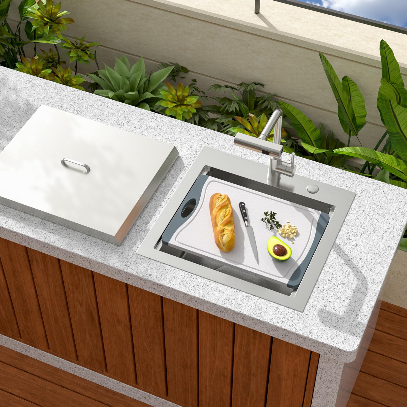 Sarlai 21'' Stainless Steel Drop-in Single Bowl Workstation Outdoor Sink