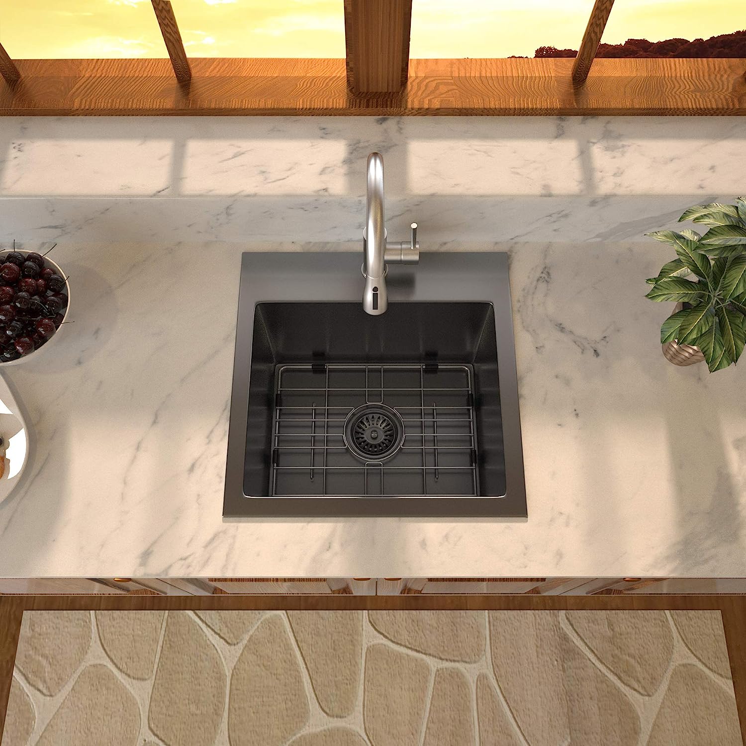 Sarlai 15'' x 15'' Stainless Steel Single Bowl Drop In Prep RV Bar Sink