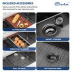 Sarlai 30in Undermount Gunmetal Black Single Bowl Stainless Steel Workstation Kitchen Sink