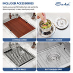 Sarlai 15 Drop Bar Sink Workstation - 15''x 20'' Kitchen Bar Sink Topmount Workstation 16 Gauge Stainless Steel Single Bowl Over Counter Kitchen Bar Prep RV Camper Outdoor Sink Basin