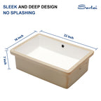 Sarlai 22''Rectangular White Porcelain Undermount Bathroom Sink