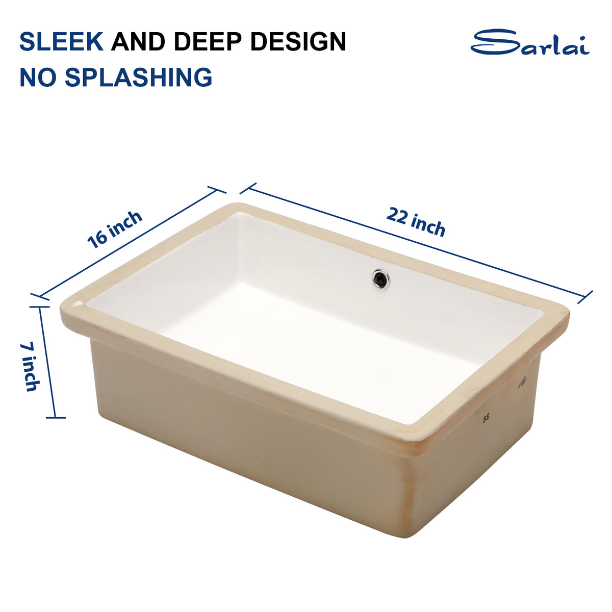 Sarlai 22''Rectangular White Porcelain Undermount Bathroom Sink