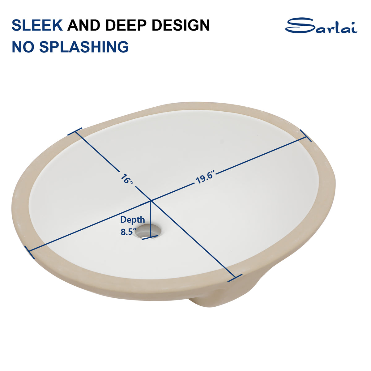 Sarlai 19''x16''Oval Undermount Bathroom Sink White Ceramic Sink With Overflow