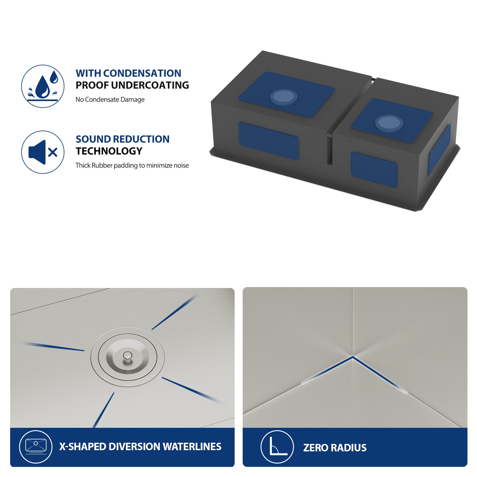 Sarlai 33in Undermount Kitchen Sink - 16 Gauge Stainless Steel 60/40 Double Bowl with Low Divider