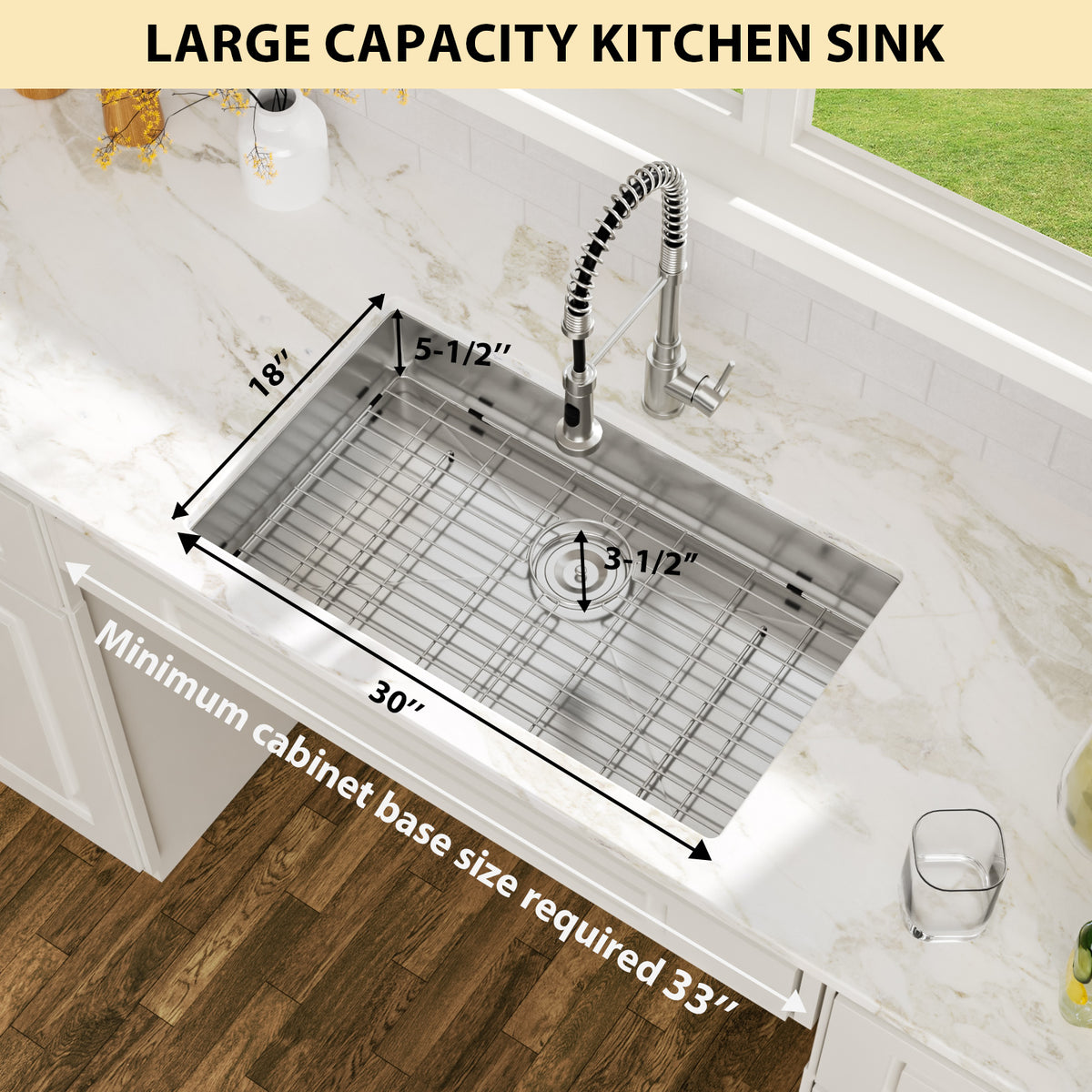 Sarlai 30''x18''ADA Undermount Stainless Steel Single Bowl Kitchen Sink