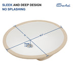 Sarlai Oval Vessel Undermount Bathroom Sink 18x15 Inch White Ceramic Modern Art Basin 16.25''x13.25''x5.5'' with Overflow