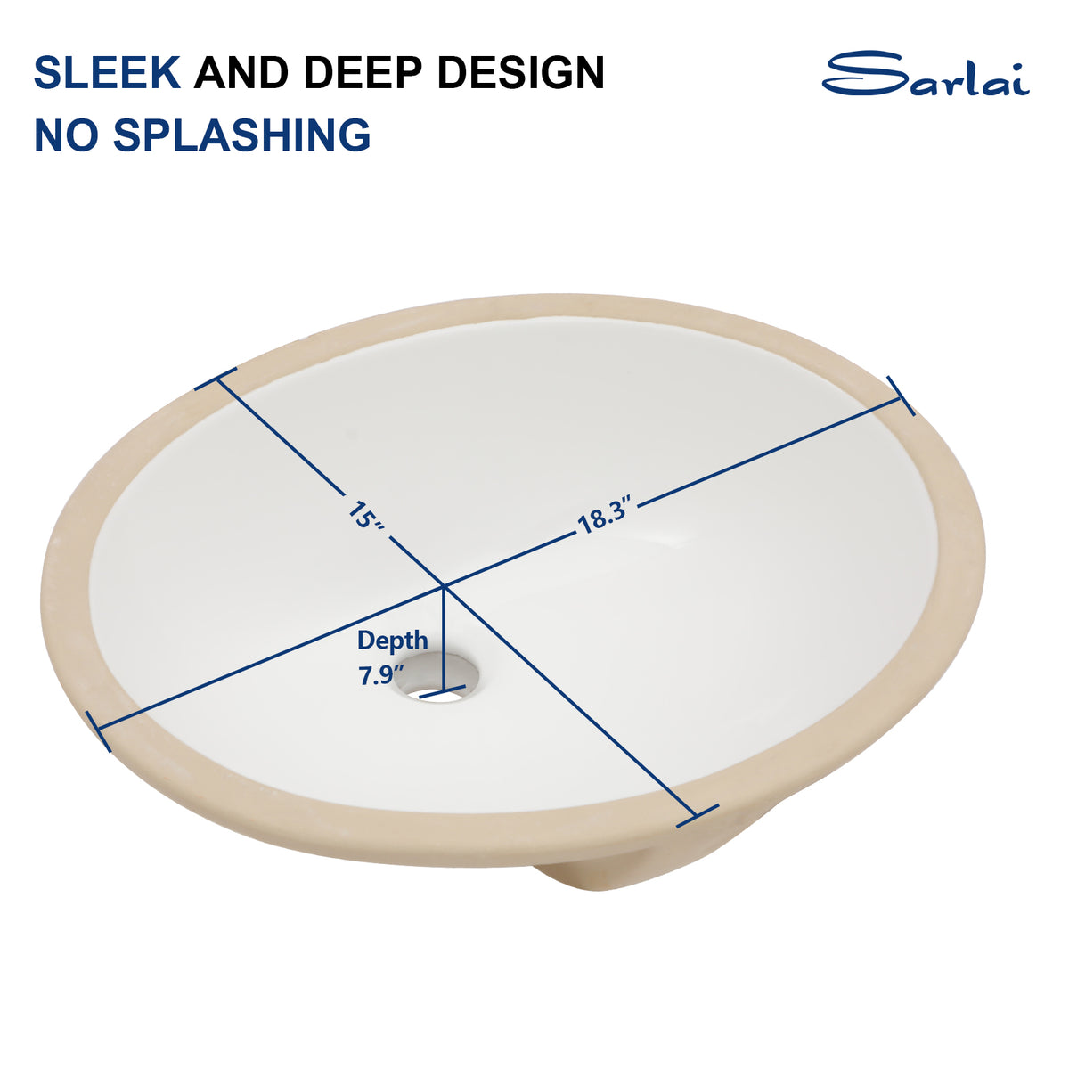 Sarlai 18''Oval White Ceramic Undermount Bathroom Sink