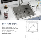 Sarlai 22'' Drop-In Laundry & Utility Kitchen Sink - 16 Gauge T304 Stainless Steel 22'' x 22'' x 12''