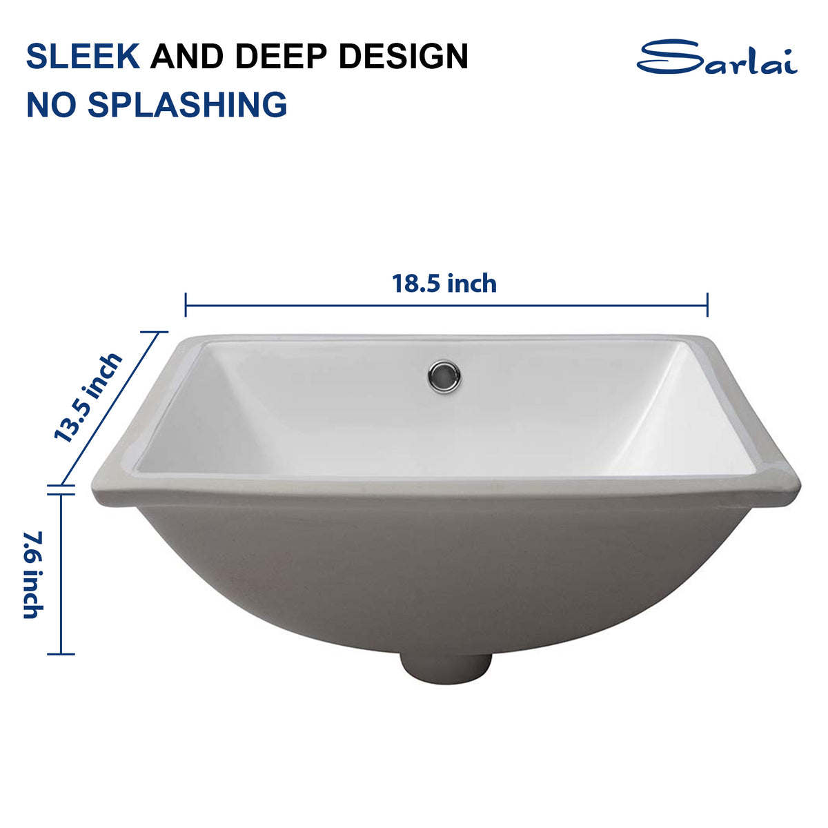 Sarlai 18.5''Rectangular White Ceramic Undermount Bathroom Sink
